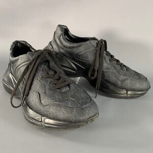 GUCCI Size 10.5 Guccissima Black Grey Monogram Sneakers